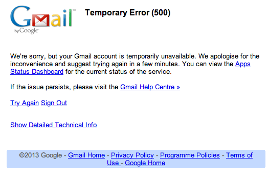 GMail Google Mail Fehler 500