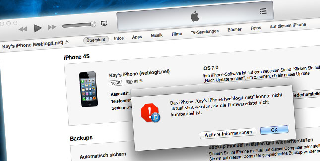 Firmwaredatei nicht kompatibel in iTunes: So geht’s