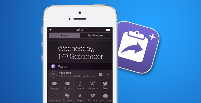 Widget-App Paste+ fÃ¼r iOS 8 erweitert Notification Center